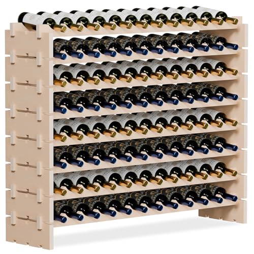 Smartxchoices Stackable Modular Wine Rack 96 Bottle Wooden Wine Storage Rack Freestanding Wine Holder Display Shelves, Wobble-Free, Solid Wood,