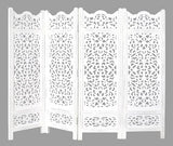 Room Divider Wood Screen Panel – Antique White, 4-Panel Folding 64"x48", Hand-Carved, Reversible Privacy Partition, Decorative & Functional Portable Room Divider for Home or Office The Wooden Town