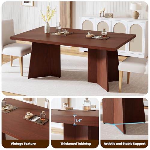 GarveeHome Dining Table for 6-8 People - 63" Modern Long Kitchen Table with Large Tabletop & Heavy Duty Pedestal Legs, Dinner Table for Kitchen, Conference Room, Home, Walnut GarveeHome