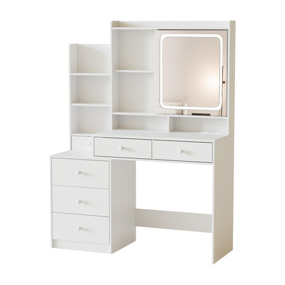 Vabches Vanity Desk with Mirror and Lights,Makeup Vanity with 6 Drawers and Shelves,Vanity Table with Power Outlet,Makeup Desk with Led Lighted Mirror in 3 Colors,for Bedroom,White - WoodArtSupply