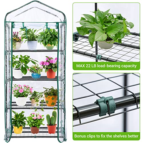 Mini Greenhouse for Outdoors Indoor: Ohuhu Small Green House with 4 Tier Shelves, Portable Plastic Greenhouses with Heavy Duty Transparent PVC Cover for Winter Garden Patio Backyard Porch Balcony Ohuhu