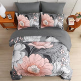 Xruibed King Comforter Set 7 Pieces Grey Floral Comforter Set King Size Bed in a Bag Flower Bedding Sets Lightweight Boho Bed Set with Sheet,Pillowcases&Shams for All Season Xruibed