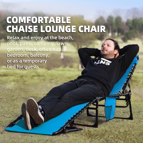 Foristrail Folding Chaise Lounge Chair Bed Set of 2 - Heavy-Duty 400lb Capacity Portable Adjustable Recliner w/Pillow for Patio, Pool, Camping, Sunbathing - Lay Flat Design (Blue)