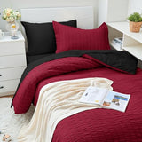 HYMOKEGE Red & Black Twin XL Comforter Set Seersucker 5 Pieces, All Season Luxury Bed in a Bag for Bedroom, Bedding Set with Comforter, Sheets, Pillowcase & Sham HYMOKEGE