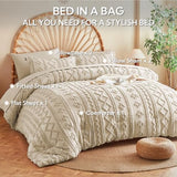 MR&HM Tufted Boho Comforter Set King Size, Linen Farmhouse Bedding Set, Bed in a Bag Set 7 Pieces with 1 Comforter, 2 Pillow Shams, 2 Pillowcases, 1 Flat Sheet, 1 Fitted Sheet for All Seasons MR&HM