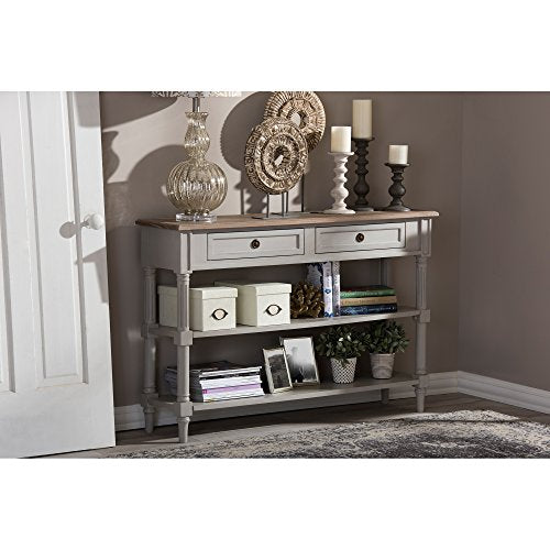 Baxton Furniture Studios Edouard French Provincial Style Distressed Two Tone 2 Drawer Console Table, White Wash Baxton Studio