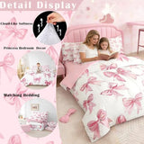 Erosebridal Kawaii Bowknot Girls Bed in A Bag with Sheets Dreamy Princess Style King Comforter Set 7 Piece for Kids Teen Women,Girly Cute Bow Bedding Set Pink Bow Tie Bed Set Bedroom Decor Erosebridal