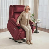MCombo Triple Motor Power Lift Recliner with Massage and Heat, Electric Recliner Chair for Elderly People, Adjustable Headrest, Infinite Position, Cup Holders, USB Ports, Fabric 7661(Burgundy, Medium)