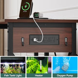 YITAHOME 10-29-37 Gallon Fish Tank Stand with Power Outlet, 30x16 Inch Metal Aquarium Stand with 3-Tier Adjustable Storage Shelves and Hooks, 450LBS Capacity, Rustic Brown YITAHOME