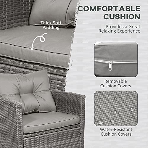 Outsunny 4 Pieces Patio Furniture Sets with Cushions, PE Rattan Wicker Conversation Chairs with Two-Tier Coffee Table for Backyard Porch Garden Poolside and Deck, Gray Outsunny