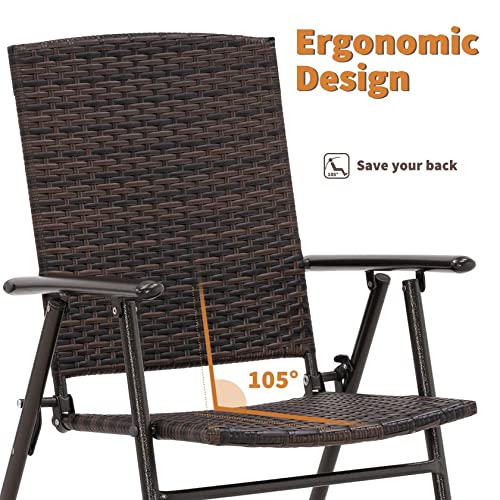 MCombo Patio Dining Set 5 Pieces, Black Outdoor Dining Table and Folding Chairs, Metal Frame Patio Wicker Furniture Set with Square Glass Table Top, for Lawn, Deck, Garden MCombo