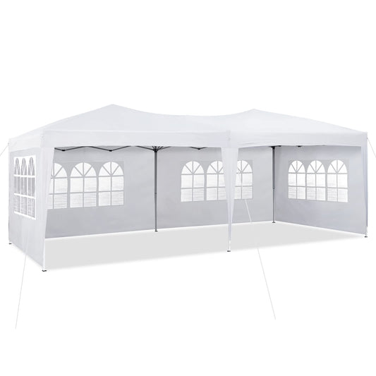 TUKAILAI 10' x 20' Pop Up Gazebo Marquee, Anti-UV Party Wedding Tent Event Shelters with 6 Removable Sidewalls & Carry Bag, Heavy Duty Instant Canopy for Outdoor Camping Garden Patio (White) - WoodArtSupply