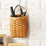 hanging wicker basket Hand-Woven Wood Storage Basket Portable Wall Hanging Flower Basket Organizer Fruit Vegetable Rattan Box Home Decoration Height 6.1in Koolouispoper