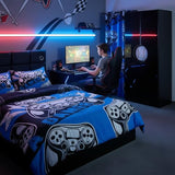 Erosebridal Twin Comforter Set for Boys Girls Kids, Gamer Comforter Set for Boys Teens, Gaming Console Bedding Decor Blue Black 2Pcs Erosebridal