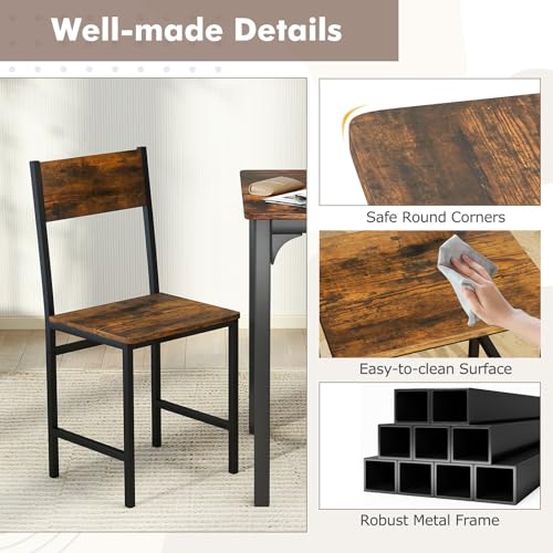 COSTWAY Dining Chairs Set of 2, Rustic Wood & Metal Frame Industrial Farmhouse Armless Side Chairs with Wide Comfy Seat & Slanted High Back for Dining Room, Kitchen, Home, Office, Restaurant COSTWAY