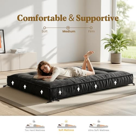 NLDD 8" Futon Mattress Full Size, Ultra Thick Futons Sofa Couch Bed Sleeper Sofa Bed, Versatile Floor Futons Japanese Floor Mattress, Black (Frame Not Included) NLDD