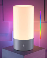 ROOTRO Table Lamp, [Advanced] Bedside Touch Control Lamp for Bedroom 3 Level Dimmable Warm White Lights with 256 RGB Color Mode Modern Deisgn Smart Nightstand Desktop LED Lamps Portable for Read ROOTRO