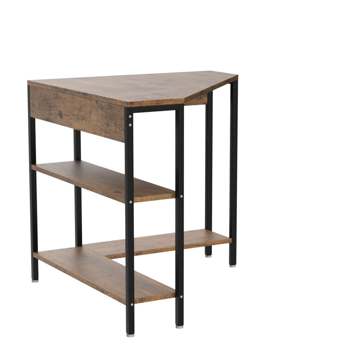 Auromie Corner Desk with Outlets & USB Ports, 90 Degree Triangle Corner Table with CPU Stand & Storage Shelves for Small Space, Computer Table with Charging Station for Home Office Bedroom (Rustic) Auromie