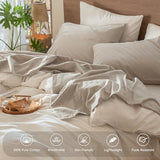 MooMee Bedding Sheet Set 100% Washed Cotton Linen Like Textured Breathable Durable Soft Comfy (Heathered Tannish Linen Grey, Twin) MooMee