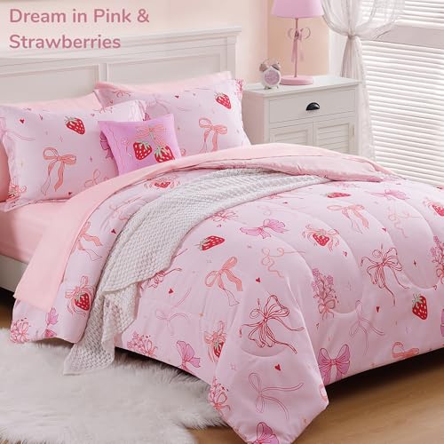 Wink Deer Twin Comforter Set for Girls-3 Pieces Pink Bow Twin Bedding Sets for Kids,1 Comforter,1 Sham and 1 Decor Pillow Wink Deer