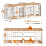 rehomerance 78 Inch Double Dog Crate Furniture, Heavy Duty Extra Large Cage Furniture with Divider for 2 Dogs, Decorative Wooden Kennel Indoor, Pet House for Large and Medium Dogs, White rehomerance