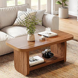 LITTLE TREE 47.2" Coffee Table, 2-Tier Coffee Table with Storage, Safe Rounded Corners, Square Modern Farmhouse Table for Living Room, Bedroom, Kids Room, 47.24" W x 23.62" D, Brown LITTLE TREE