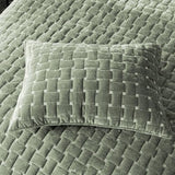 Grassix Velvet Quilt Set King Size, 3 Pieces Lightweight Velvet Comforter with Pillow Shams, Geometric Quilted Bedspread Coverlet Bedding Set for All Seasons, Sage Green, 108"x96" Grassix