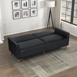 Lexicon 79"W Convertible Futon Sofa Bed, Loveseat, Faux Leather Upholstered Couch Sleeper, Adjustable Backrests, Padded Pocket Coil, Solid Wood Legs for Living Room, Bedroom, Apartment, Office, Black Lexicon