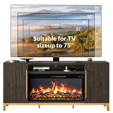 BELLEZE Fireplace TV Stand with 36" Electric Fireplace with Sound, Entertainment Center for TVs Up to 75", TV Console with Storage Cabinet and Open Shelf for Living Room, Bedroom-London (Dark Walnut) BELLEZE