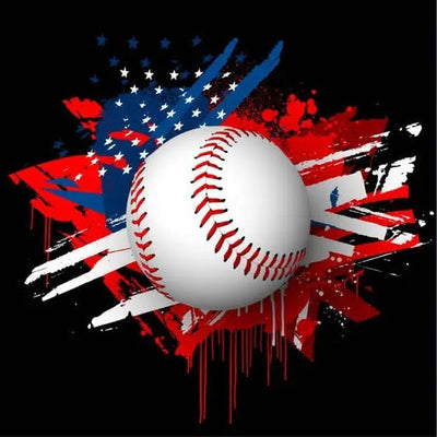 DIY 5D Diamond Art Painting Baseball Flag 16x16 Inch. Round Full Drill Rhinestone Embroidery for Home Wall Decoration