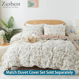 Zusbest Cotton Sheets Full Tan Floral Beige Patterned Bed Sheet Sets Vintage Peony Flower Toile Printed Bedding Luxury Soft Breathable Crisp Cooling Percale Sheets Deep Pocket 17.5'', 4 Pcs Zusbest