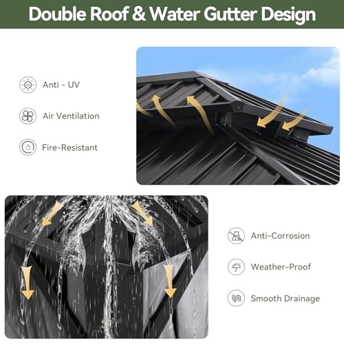 Aoxun 12FT X 16FT Hardtop Gazebo, Outdoor Pergolas with Mosquito Netting and Curtains, Galvanized Steel Double Roof Permanent Aluminum Gazebo, for Gardens, Decks, Patios, Parties Aoxun