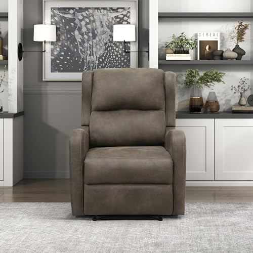 Lexicon Manual Recliner Chair, Reclining Sofa Chair, Home Theater Seating, Wall Hugger, Manual Recliner for Living Room/Office/Apartment, Easy Assembly, Brown Polished Microfiber