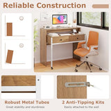 Tangkula Extendable Computer Desk with 2 Drawers, Small Writing Desk with Pull Out Secondary Desk, Console Table, Wood Study Workstation, Laptop Desk for Small Space Home & Office (Natural) Tangkula
