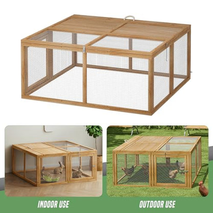 SFIHOME Foldable Wood Chicken Coop Run Portable Rabbit Hutch No Assembly Required Indoor/Outdoor, 45.5 x 42.5 x 20 inch Natural