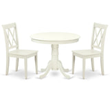 East West Furniture ANCL3-LWH-W Antique 3 Piece Kitchen Set for Small Spaces Contains a Round Dining Room Table with Pedestal and 2 Solid Wood Seat Chairs, 36x36 Inch East West Furniture
