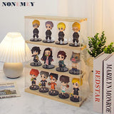 NONEMEY Clear Acrylic Display Case Stand with Wood Base 2 Tier、3 Tier、12/24 Compartments Storage Box Wall Mount Showcase Dustproof Organizer Box for NONEMEY