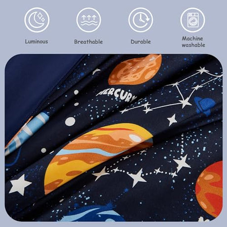 Full Kids Comforter Set - 7 Pieces Full Bedding Sets for Boys Teen, Glow in The Dark Space Bed in A Bag with Sheets Kaleido Space