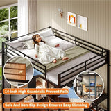 Frigenarro Queen Size Metal Loft Bed with Built-in Desk, Wardrobe,Storage Shelves, Guardrail, and Sturdy Ladder for Space-Saving Bedroom Solution Frigenarro