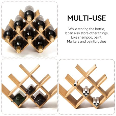 KIRIGEN Wooden 8-Bottle Wine Rack - 3-Tier Wood Wine Display Rack/Free Standing and Countertop Wine Storage Shelf - Bottle Holder/Cabinet Glass Rack Natural XHJJ3-NA KIRIGEN