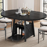 COSYSHINY 43.3"-59" Extendable Round Dining Table with Detachable Extension Plate for 4-8 People; Oval Kitchen Dining Table Equipped with Shelf and Storage Box for Kitchen Living Room (Black) COSYSHINY