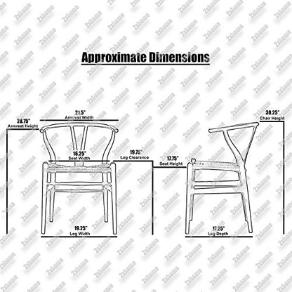 2xhome Wishbone Natural Beige Solid Wood Armchairs, 17.25D x 21.5W x 30.25H