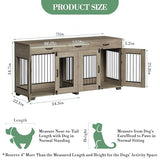 71''Wooden Dog Crate Furniture for 2 Dogs, XXL Indoor Double Dog Kennel with 3 Storage Drawers and Removable Divider, Wooden Double Doors, Large Dog Crate TV Stand End Table, Gray GarveeTech