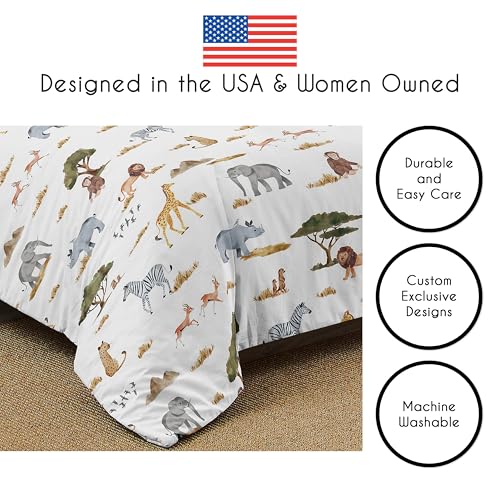 Sweet Jojo Designs Jungle Animals Boy Girl 3pc Full/Queen Bedding Comforter Set Hunter Green Yellow Grey Rust Orange Black White Wildlife Safari Animal Elephant Giraffe Lion Monkey Leopard Cheetah Sweet Jojo Designs