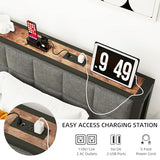 JUISSANO Twin Bed Frame with Wood Storage Headboard/USB Charging Station,Heavy Duty Metal Platform Bed Frames Twin Size No Box Spring Needed,Removable Bedside Shelf,Black and Rustic Brown JUISSANO