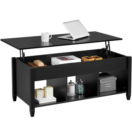 Yaheetech Black Coffee Table, 47.5in Lift Top Coffee Table, Lift Up Center Table w/Hidden Compartment & 3 Cube Open Shelves for Living Room Yaheetech