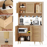 Rovaurx 70.9" Kitchen Pantry Cabinet with Microwave Shelf, Rattan Freestanding Storage Cabinet with Charging Station, Sideboard Buffet Cabinet with Drawers and Doors, Natural KBG002ME Rovaurx