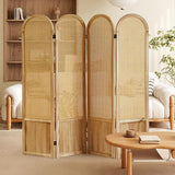Asnefeli Room Divider 4 Panel, Folding Privacy Screen, Foldable Wood Divider Room Dec, Rattan Room Divider, Portable Partition Screen, Wall Divider for Room Separation Bedroom Home Office (Natural) Asnefeli
