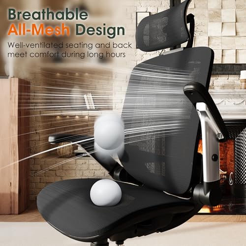 GABRYLLY Ergonomic Office Chair, High Back Home Desk Chair with Headrest, Flip-Up Arms, 90-120° Tilt Lock and Wide Cushion, Big and Tall Mesh Chairs for Man Woman, Black Task Chair GABRYLLY