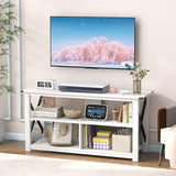 Tangkula Wood TV Stand with Open Shelves and X-shaped Frame, 3 Tier Entertainment Center for 55-Inch TV, Farmhouse TV Console Table, Open TV Stands for Living Room Bedroom (White) Tangkula